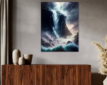 Bulderende waterval Rotsen Onweer bulderende zee Golven van gm_designs