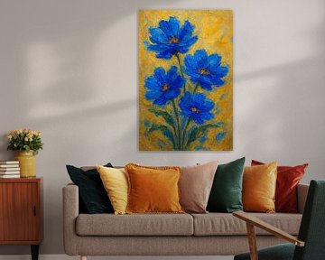 Koninklijk Blauw – Bloemenpracht in Olieverf van But First Framing