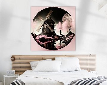 Moulin à vent flamand Porcelaine Rose Noir Blanc Surréaliste sur gm_designs