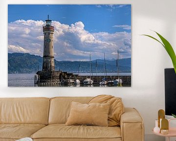 Beieren : Bodenmeerlandschap met vuurtoren op het eiland Lindau