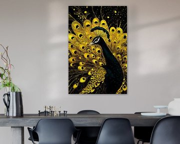 Goldener Pfau mit dekorativen Federn von Imperial Art House