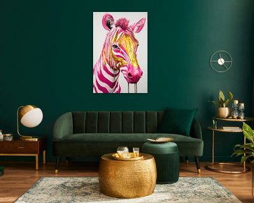 Roze zebra met gouden strepen van Imperial Art House