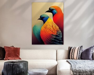 Exotische vogels kleurrijk gedetailleerd gestileerd surrealistisch