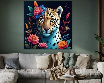 Jungle Elegance - Tiger & Flowers in Colourful Art