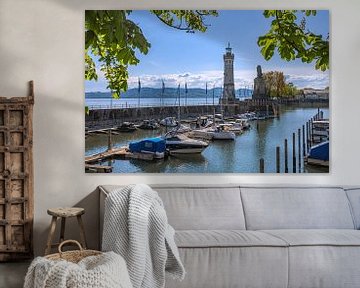 Haven van Lindau met vuurtoren en Beierse leeuw van Photoart-Naegele