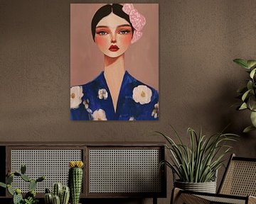 Modern portret in paars en roze van Carla Van Iersel