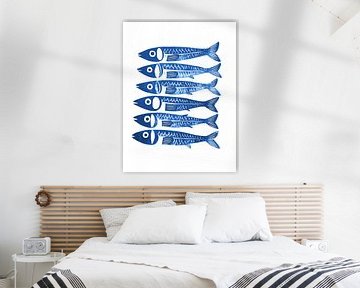 Watercolor abstract sardines art by haroulita