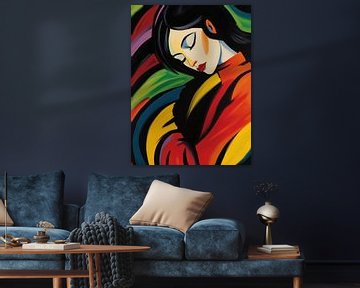 Kleurrijk expressionistisch portret van een vrouw van Frank Daske | Foto & Design