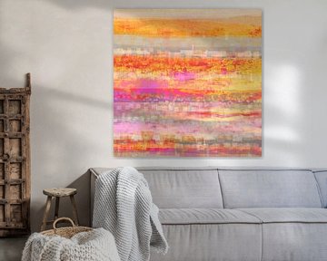geometrisch landschap oranje roze geel van Claudia Gründler