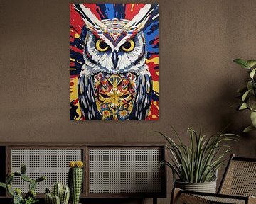 Uil portret bos tak gestileerd grafisch kleurrijk modern van gm_designs