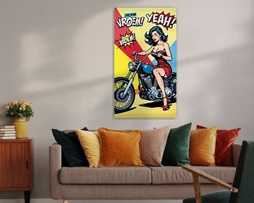 Pop-art: Woman rides in style van MotorPoster