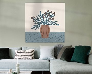 Brown Flowers in a Vase – Minimalist Floral Still Life by Angela Minca