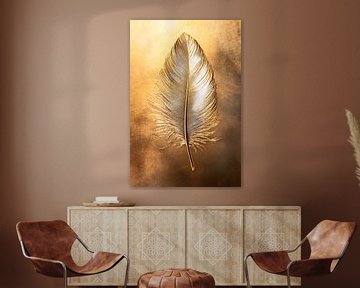 Golden feather on luxurious background by Art & Soul Creations