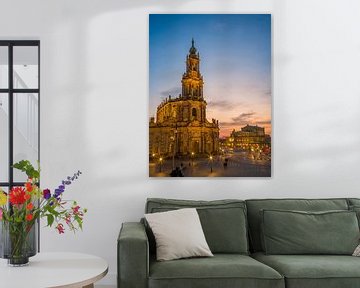 Dresden - Dresden Court Church bij zonsondergang van t.ART
