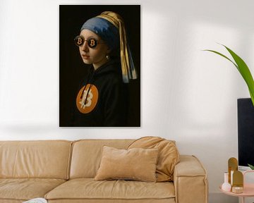 Meisje met de Bitcoin-stijl parel van Poster Art Shop