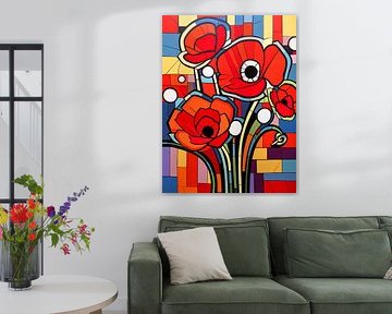 Stillleben Mohnblumen Strauss geometrisch Pop Art modern von gm_designs