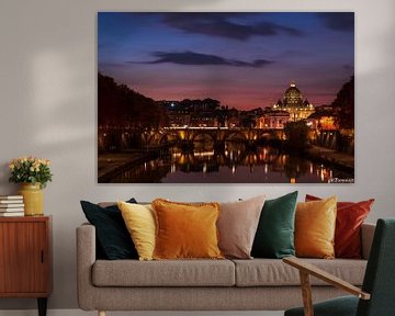 St Peter's from the bridge over the Tiber at a purple sunset by Ton van den Boogaard
