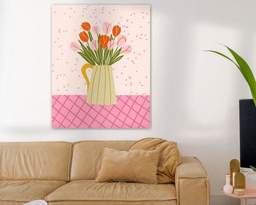 Tulpen in een vaas - roze en oranje