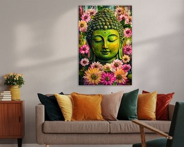 Peinture de Bouddha colorée avec des fleurs