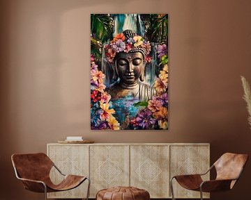Boeddha met kleurrijke bloemen van Imperial Art House