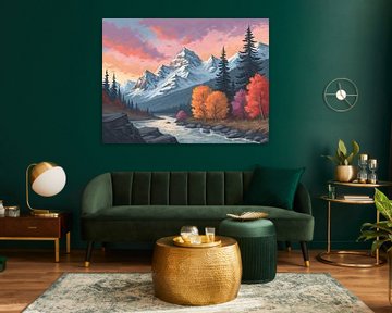 Herfstserenade in de besneeuwde bergtoppen van Artistic