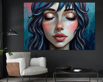 Blue Abstract - Expressive Female Portrait in Artistic Style