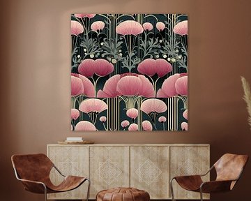 Art Deco Roze Bloemen | Muur Behang van Karina Brouwer