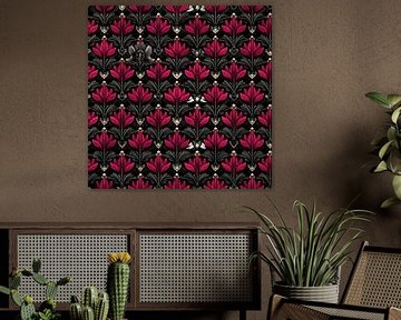 Gothisch Roze Bloemen Patroon | Muur Behang van Karina Brouwer
