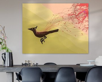 Vogel in de vlucht met levendige verbindingen met de natuur