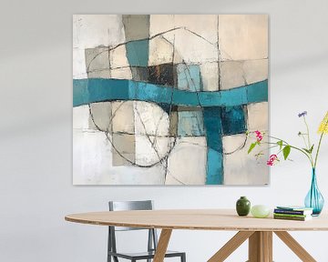 Kalm Abstract | Rustgevend Turquoise en Beige van Zen en Meer