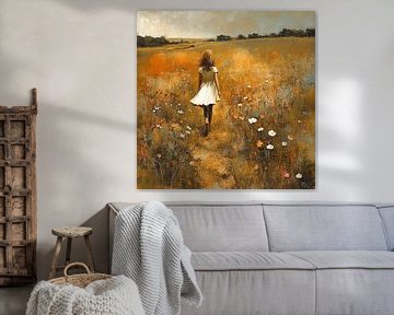 Bloemenveld Wandeling | Silent Fields Echo van Abstract Schilderij