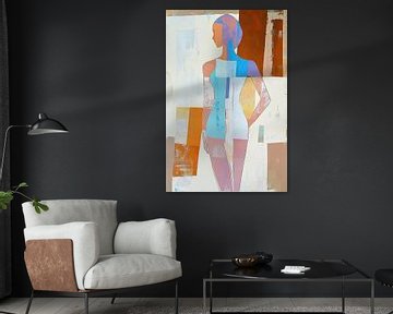 Vrouwenfiguur | Geometric Elegance van Abstract Schilderij