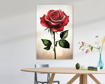 Deep red rose with dewdrops by Imperial Art House