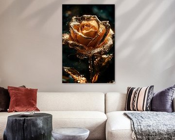 Gouden roos met glinsterende druppels van Imperial Art House