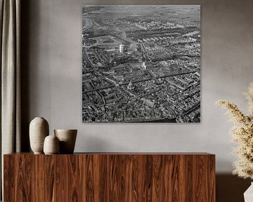 Leiden, Holland, zwart/wit luchtfoto, Langegracht