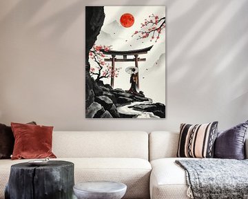 Japans Geisha-landschap met Torii poort van MIROKKU