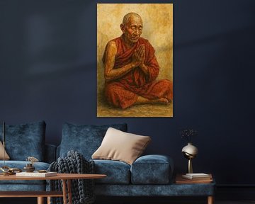 De oude meester (monnik gebed wijsheid spiritualiteit boeddhisme schilderij) van Natalie Bruns