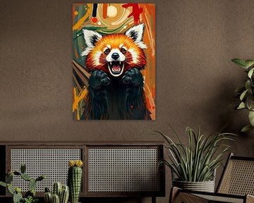 Panda rouge rugissant cri Art abstrait