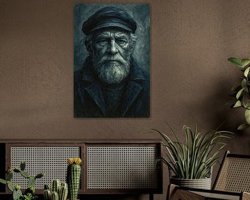 Stoer als de storm (schilderij portret oude kapitein ruige baard dikke verf) van Natalie Bruns