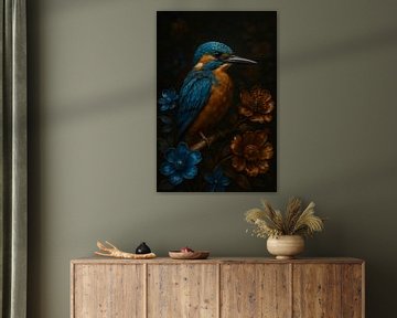 IJsvogel in Bloemenpracht – Natuur in Clair-Obscur van But First Framing