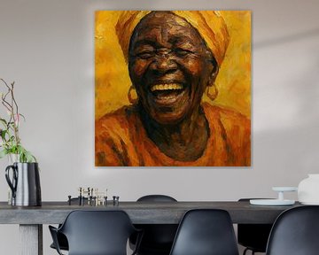 Lach van het leven (portret oude Afrikaanse oma schaterlachend vrolijk energie warmte levensvreugde) van Natalie Bruns