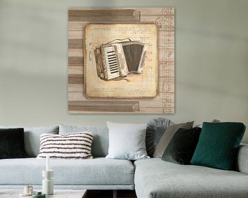 Vintage accordeon kunst voor accordeonspelers, accordeonist van SergeivoArt