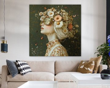 Bloemen Vrouw | Vlinder Bloemen Vrouw van Blikvanger Schilderijen