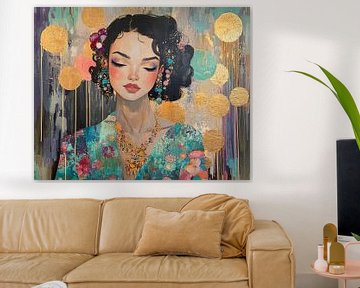 Gouden Cirkels | Kleurrijk Portret van Blikvanger Schilderijen