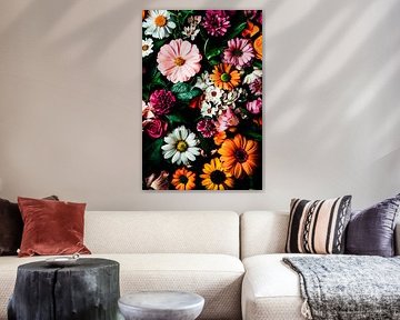Colourful flowers and green decor