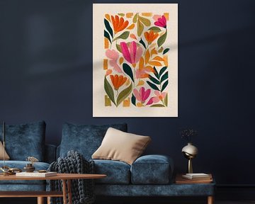 Botanisch Abstract Groen Oranje en Roze van Gypsy Galleria