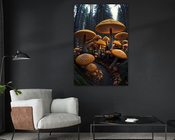 A gathering of orange-coloured mushrooms by Vythryd Arts