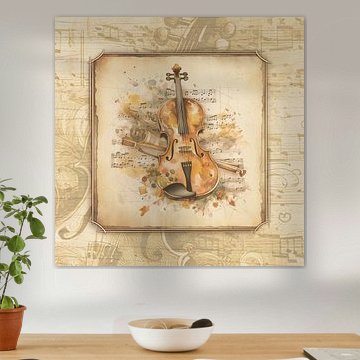 Vintage violin art in antique style for violin players, violinist