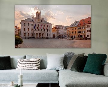 Stadhuis van Weimar bij zonsondergang van Mixed media vector arts