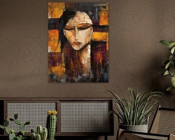 Vrouw Donker Haar | Abstracte Vrouw Met Kleuren van Kunst Kriebels